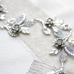 Antique silver Bridal hair vine with crystal leaves - ELENA - Treasures by Agnes