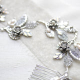 Antique silver Bridal hair vine with crystal leaves - ELENA - Treasures by Agnes