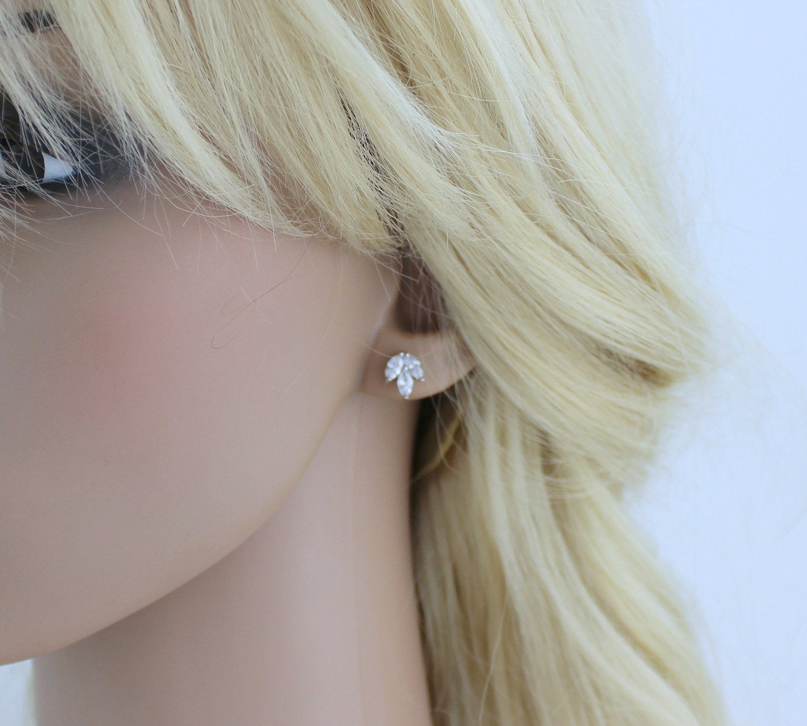 Small or Large Rose gold CZ stud Bridal earrings - LAUREN - Treasures by Agnes