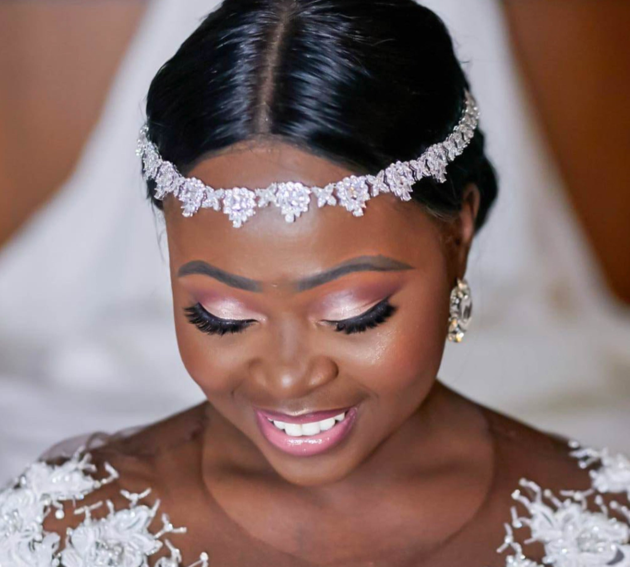 Crystal bridal forehead band headpiece - HARPER - Treasures by Agnes