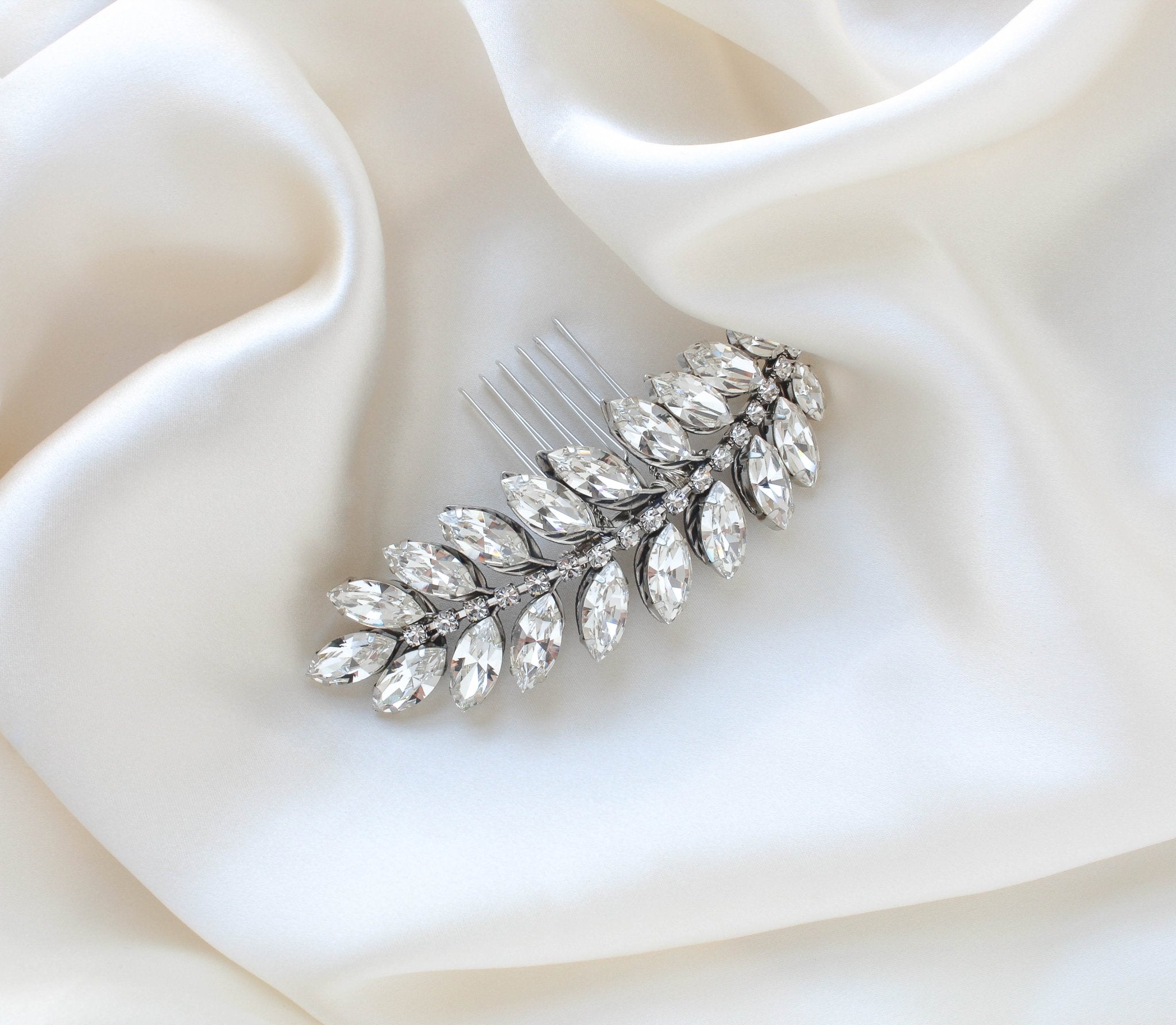 Crystal leaf bridal hair comb - ELSIE - Treasures by Agnes