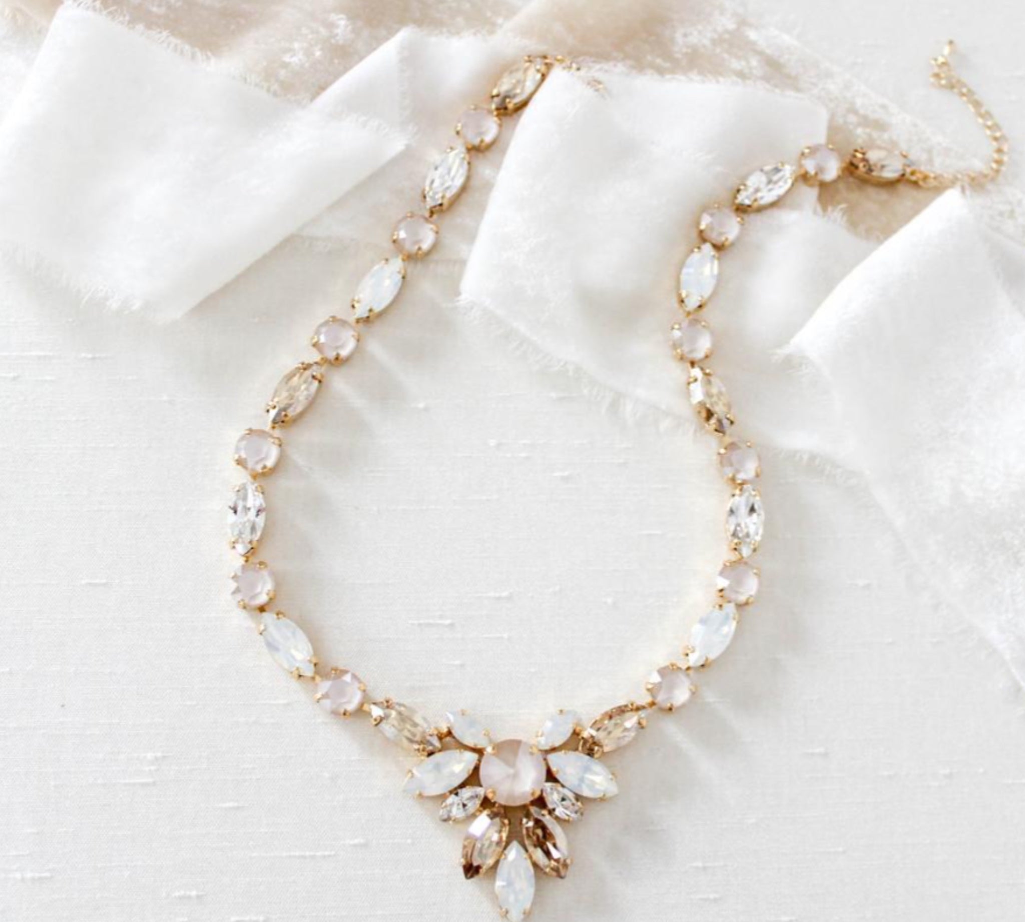 Crystal statement necklace with white opal accents- JOELLE - Treasures by Agnes