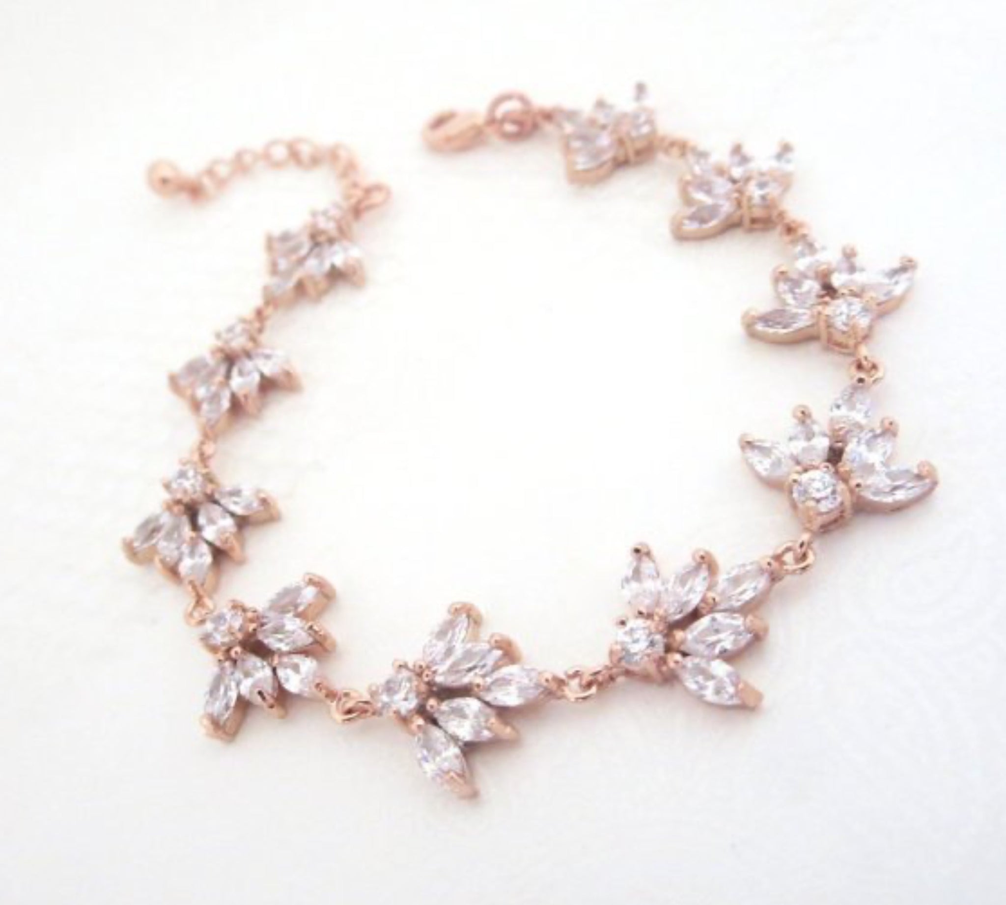 Cubic zirconia clustered leaf Bridal bracelet - EMMA - Treasures by Agnes
