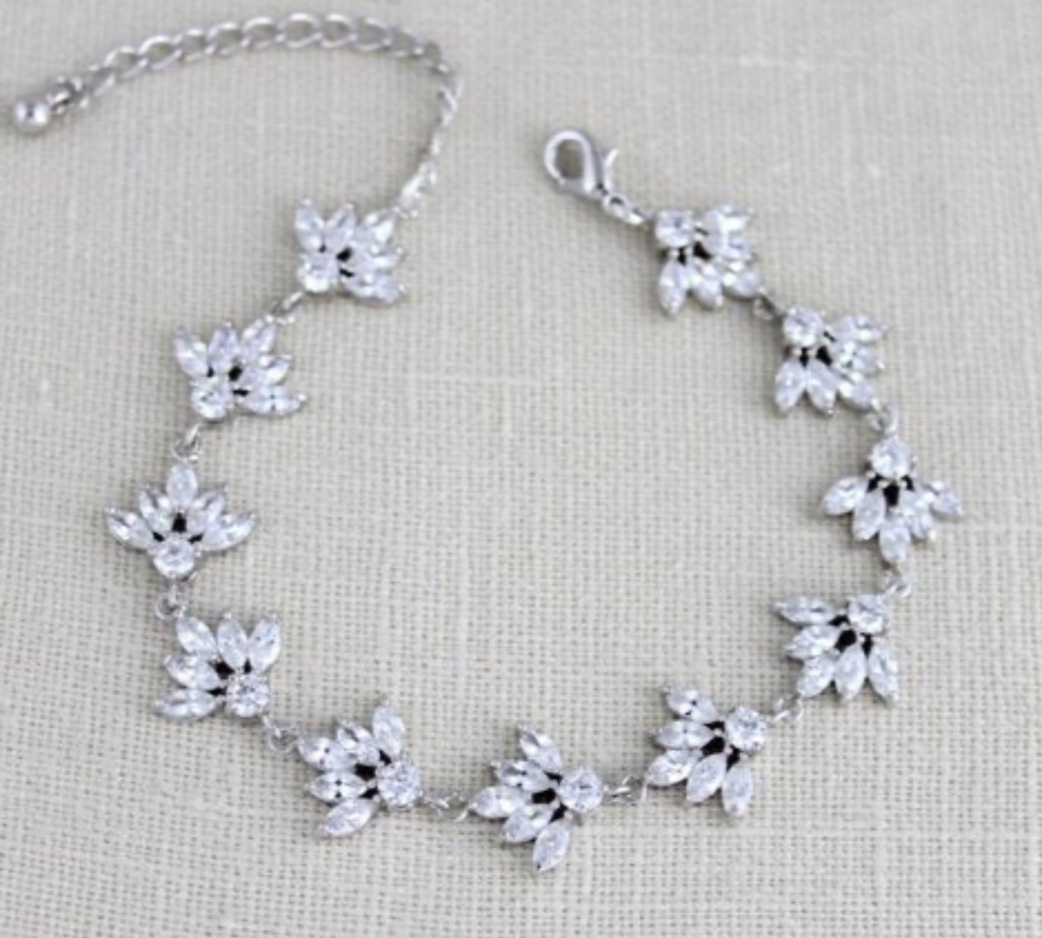 Cubic zirconia clustered leaf Bridal bracelet - EMMA - Treasures by Agnes