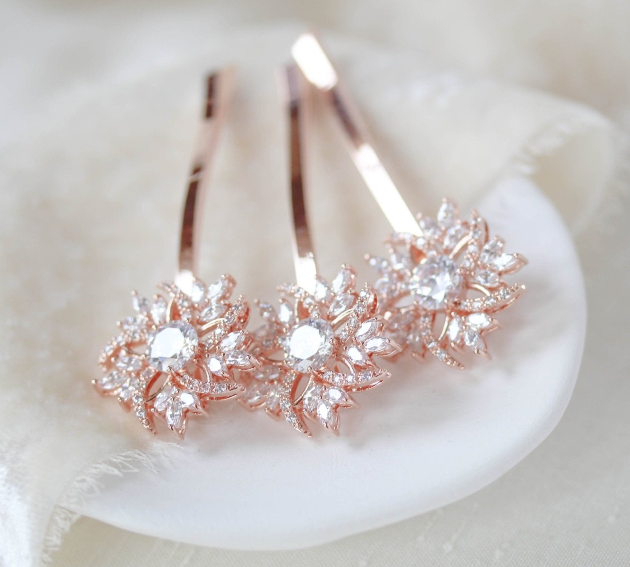 Cubic Zirconia Rose gold hair pins - Treasures by Agnes