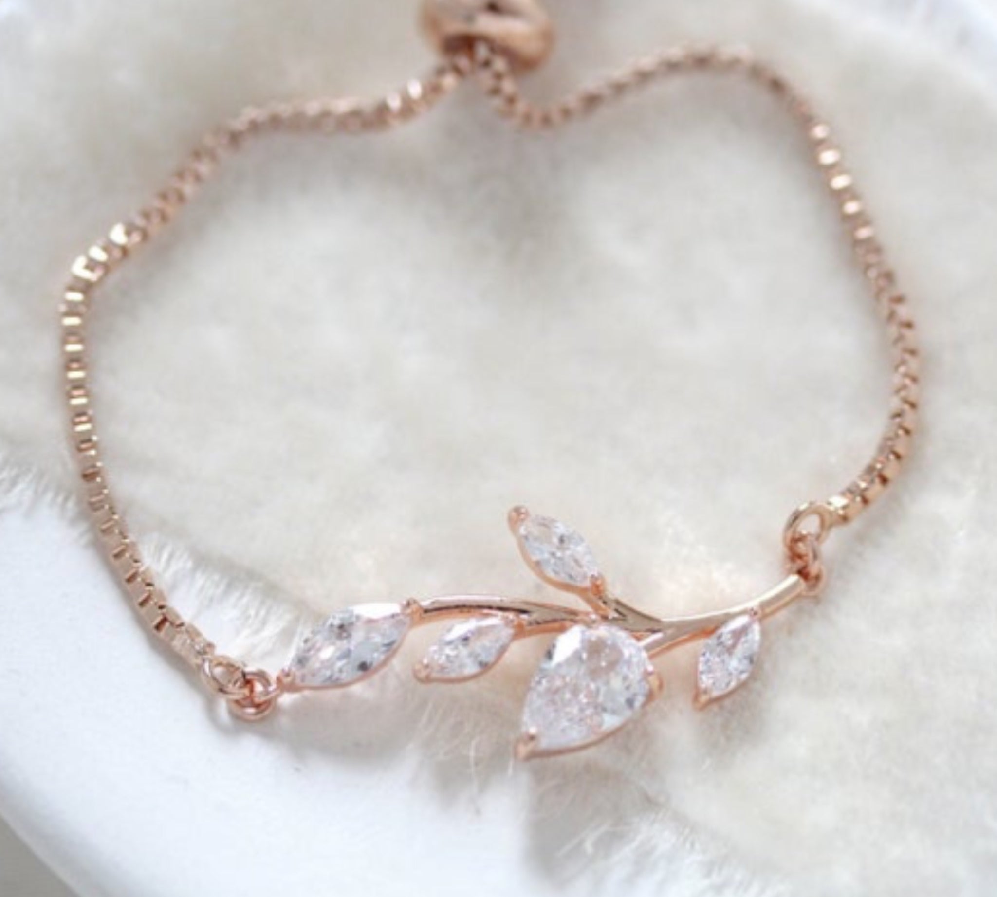 Dainty Rose gold Adjustable Wedding bracelet - APRILLE