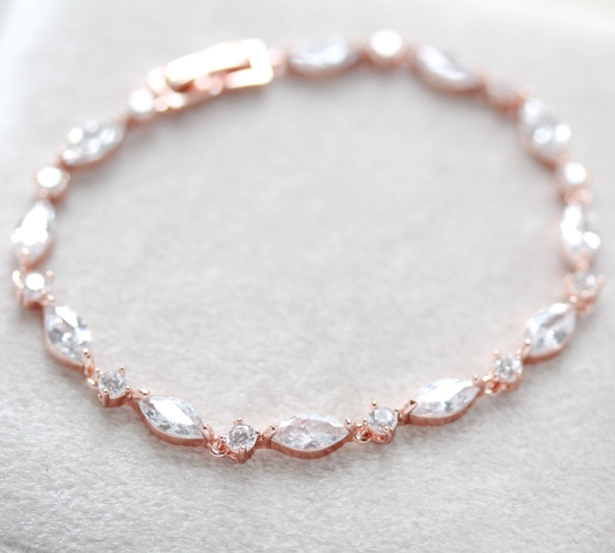 Dainty Rose gold cubic zirconia bridal bracelet - LIV - Treasures by Agnes
