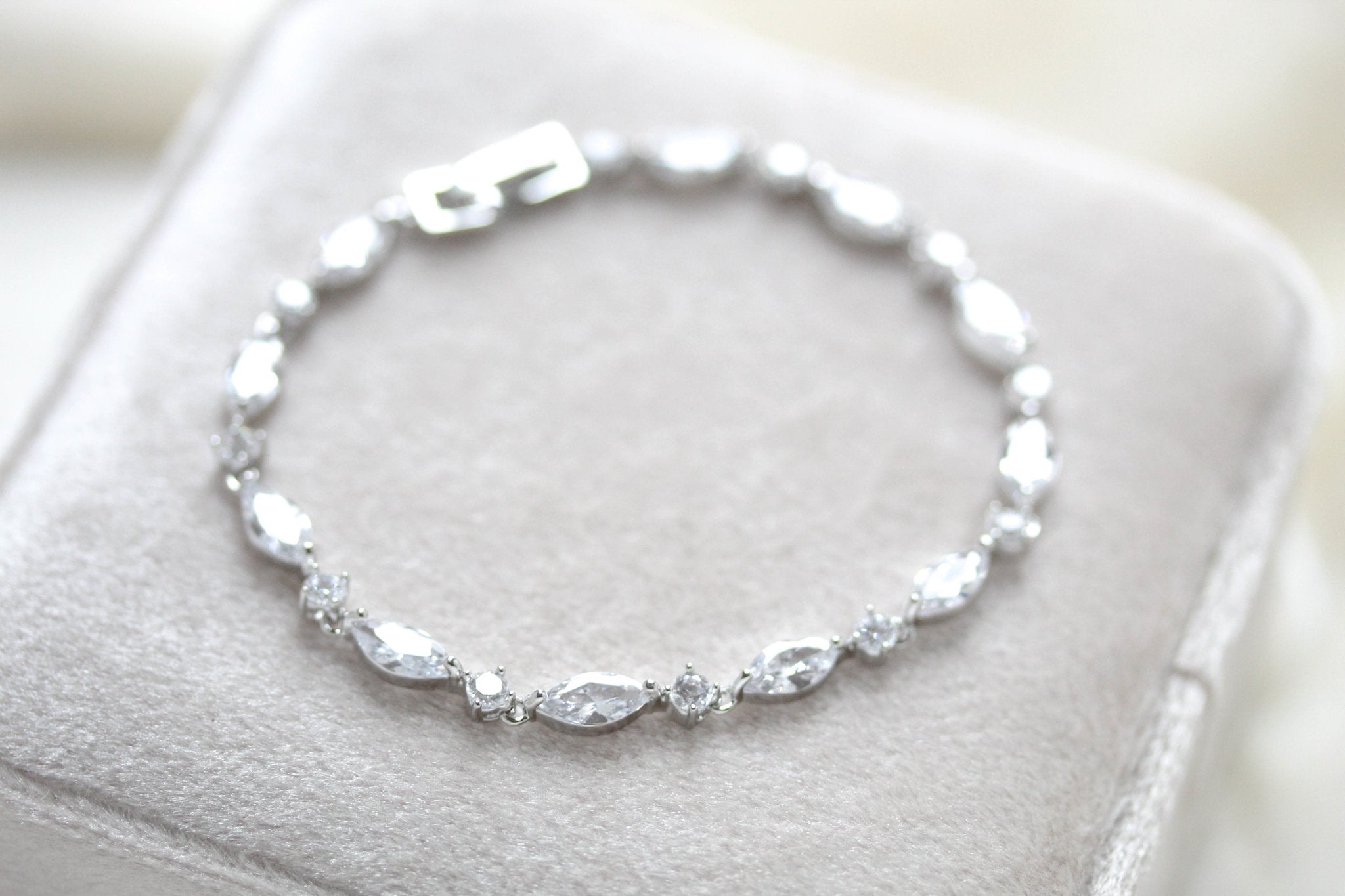 Dainty Rose gold cubic zirconia bridal bracelet - LIV - Treasures by Agnes