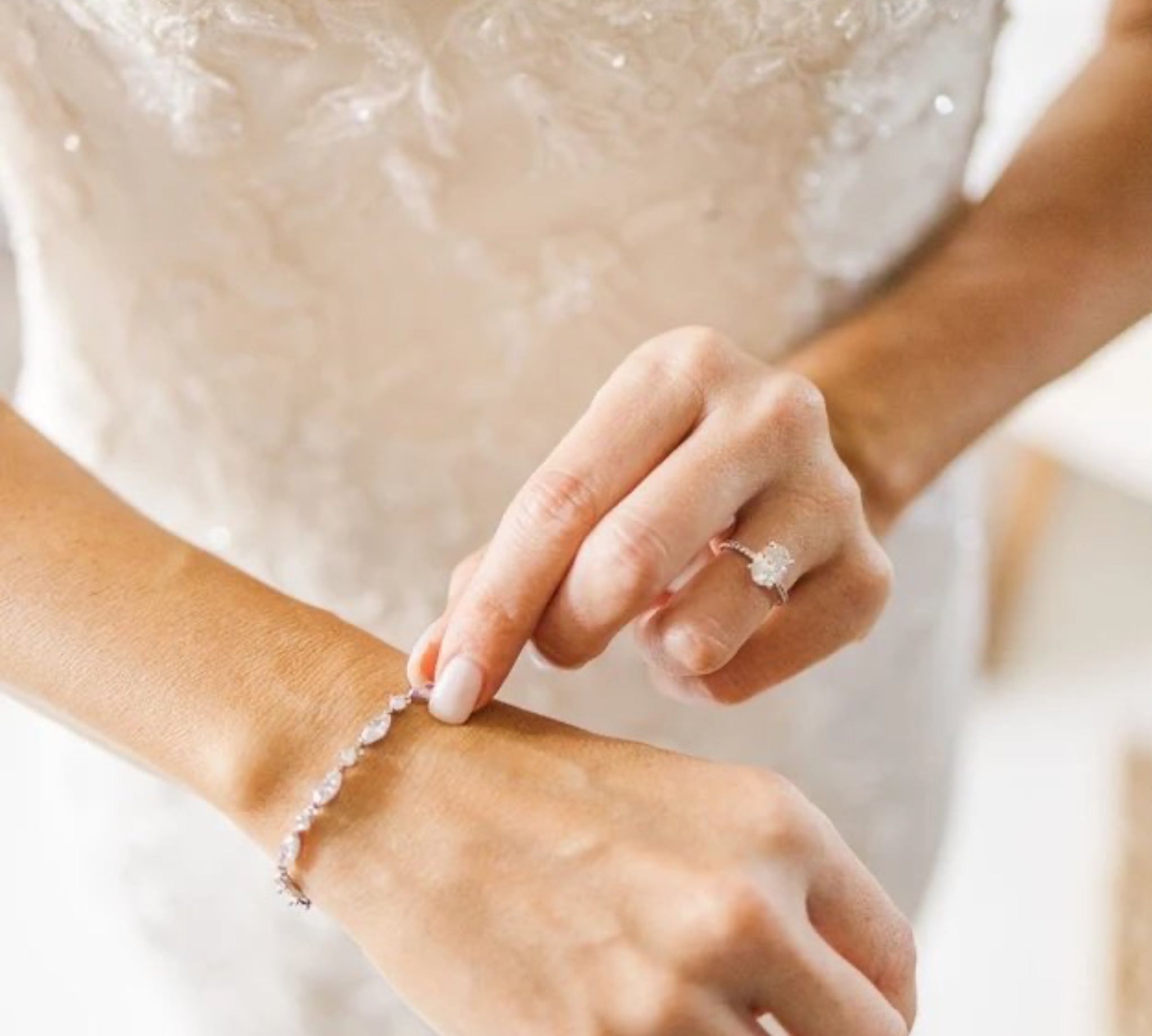 Dainty Rose gold cubic zirconia bridal bracelet - LIV - Treasures by Agnes