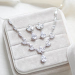 Dainty rose gold CZ bridal necklace and earring set - MARISOL