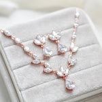 Dainty rose gold CZ bridal necklace and earring set - MARISOL