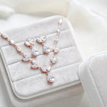 Dainty rose gold CZ bridal necklace and earring set - MARISOL
