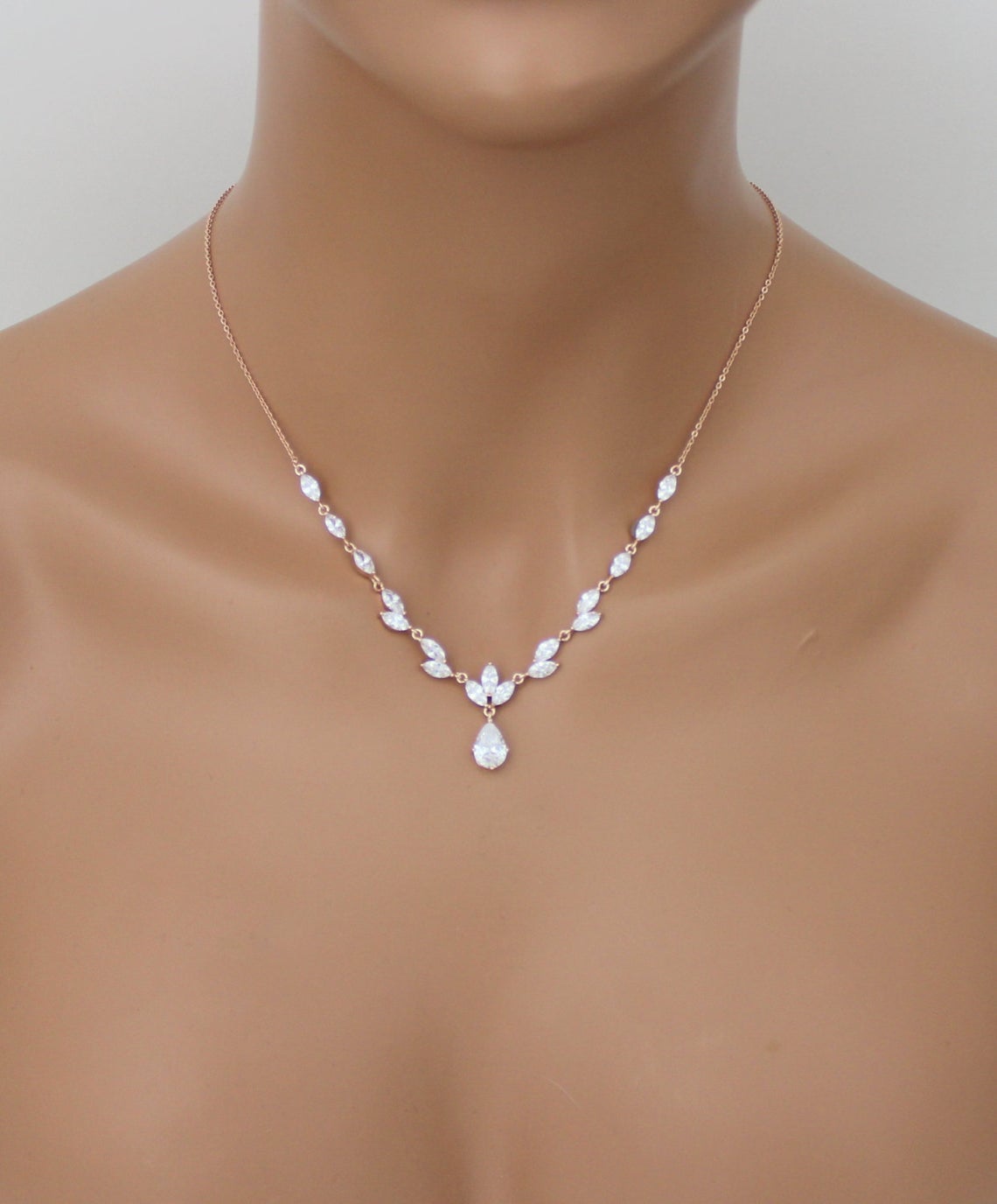 Dainty rose gold CZ bridal necklace and earring set - MARISOL - Treasures by Agnes