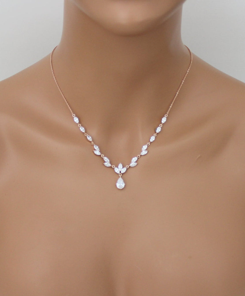 Dainty rose gold CZ bridal necklace and earring set - MARISOL - Treasures by Agnes