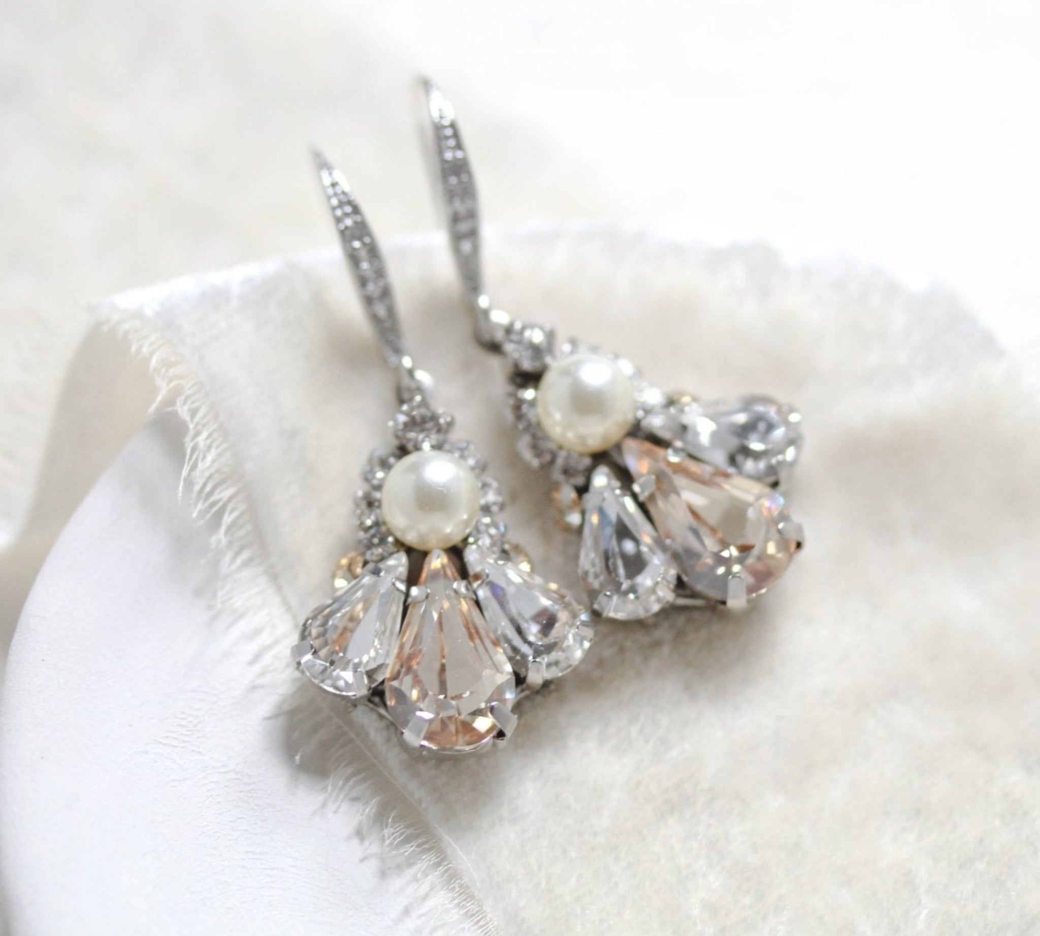 Delicate Antique gold Austrian crystal drop Bridal earrings - SYLVIA