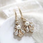 Delicate Antique gold Austrian crystal drop Bridal earrings - SYLVIA