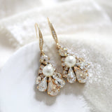 Delicate Antique gold Austrian crystal drop Bridal earrings - SYLVIA