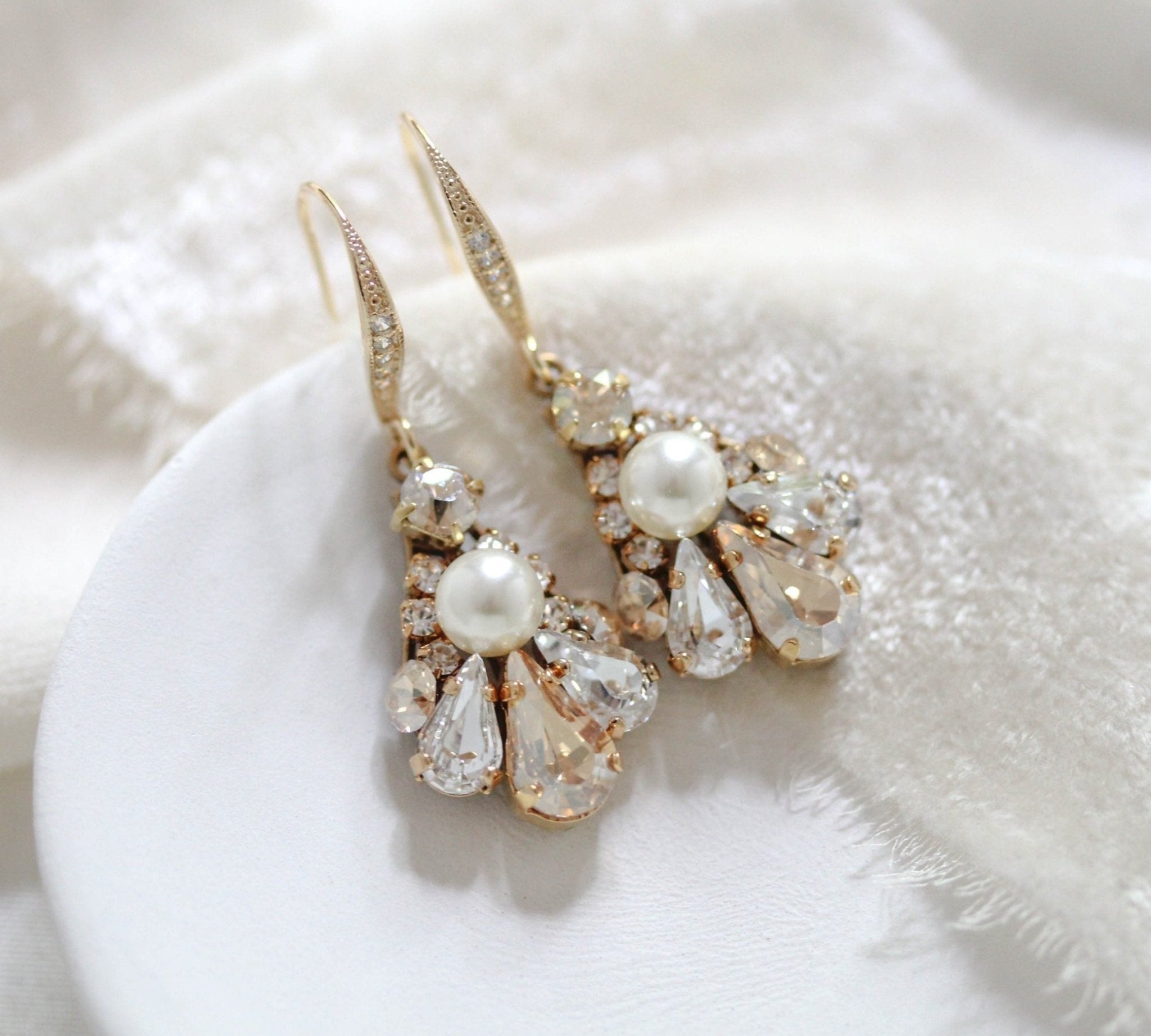 Delicate Antique gold Austrian crystal drop Bridal earrings - SYLVIA
