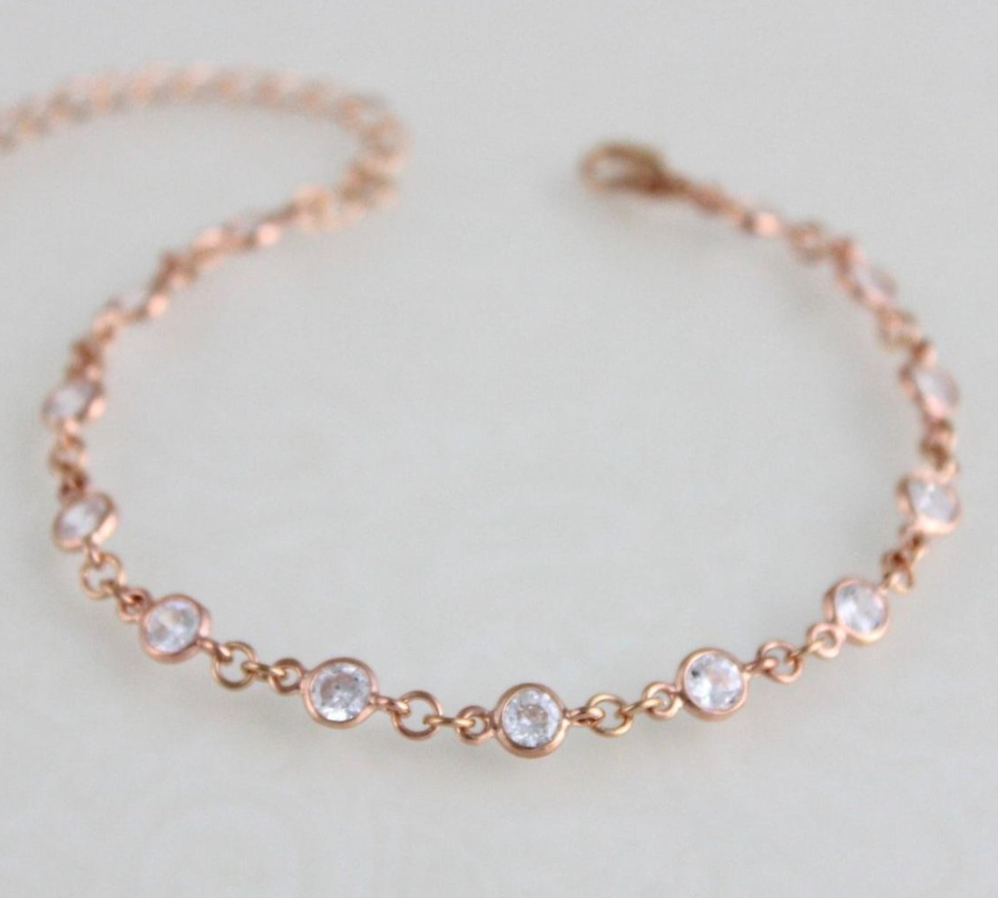 Delicate cubic zirconia rose gold Bridal or Bridesmaid tennis bracelet - KAYLA - Treasures by Agnes