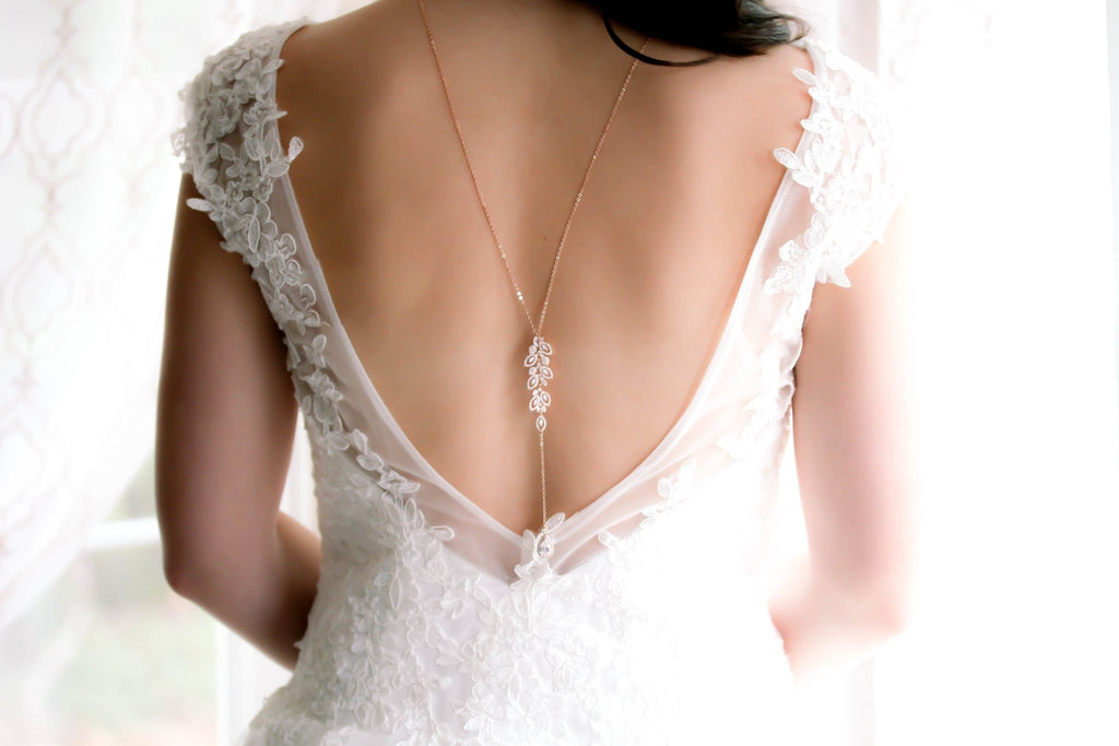 Delicate rose gold Bridal backdrop necklace - MICHELLE - Treasures by Agnes