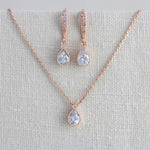 Delicate rose gold Bridal necklace and earring set - KHLOE - Treasures by Agnes