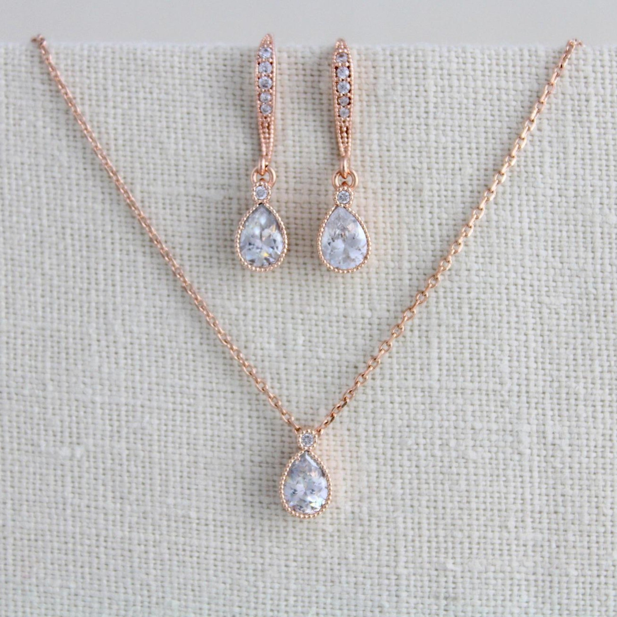 Delicate rose gold Bridal necklace and earring set - KHLOE - Treasures by Agnes