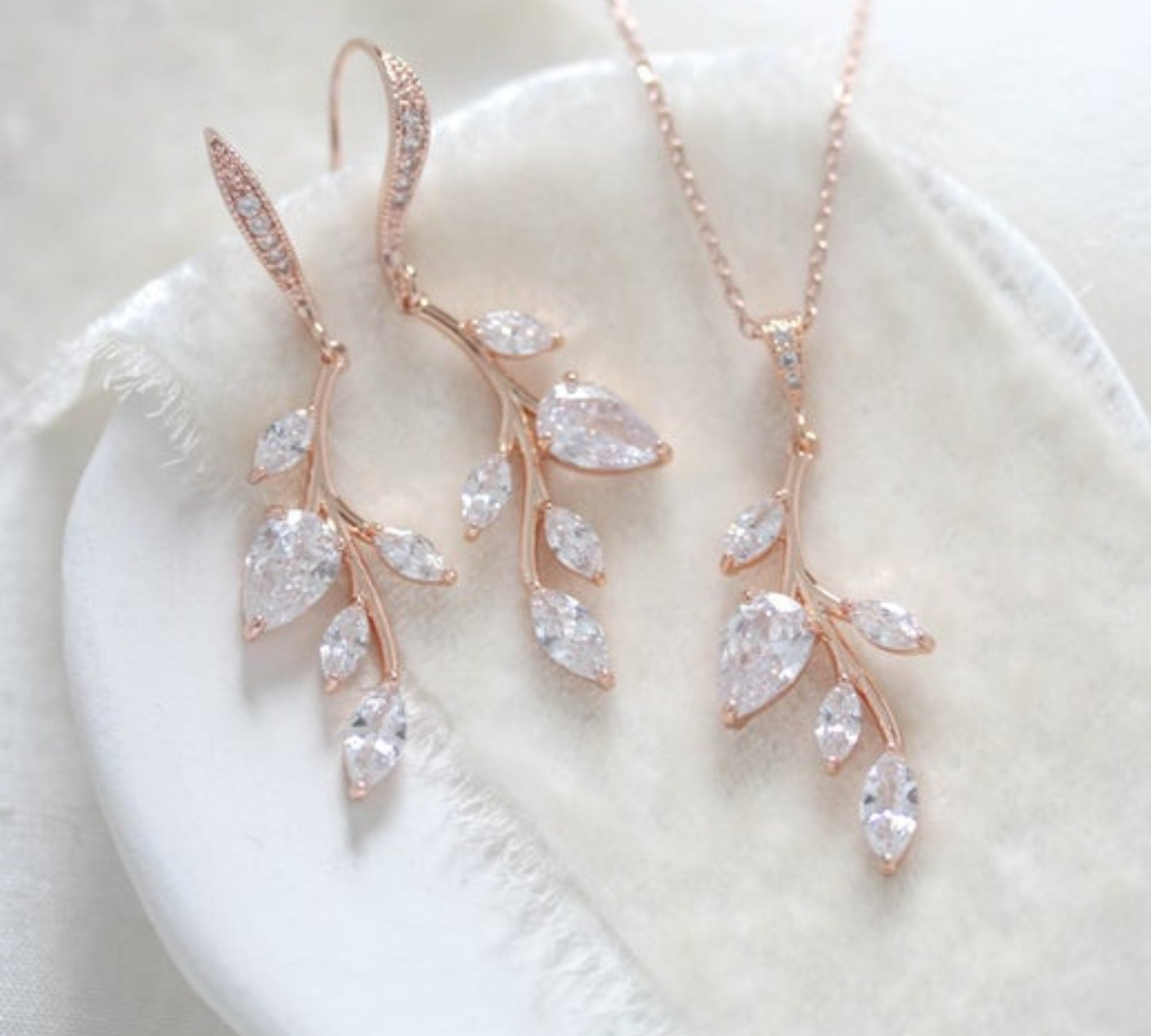 Delicate rose gold bridal necklace and earrings set - APRILLE
