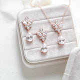 Delicate rose gold crystal drop wedding necklace set - DIVINE - Treasures by Agnes
