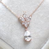 Delicate rose gold crystal drop wedding necklace set - DIVINE