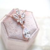 Delicate rose gold crystal drop wedding necklace set - DIVINE