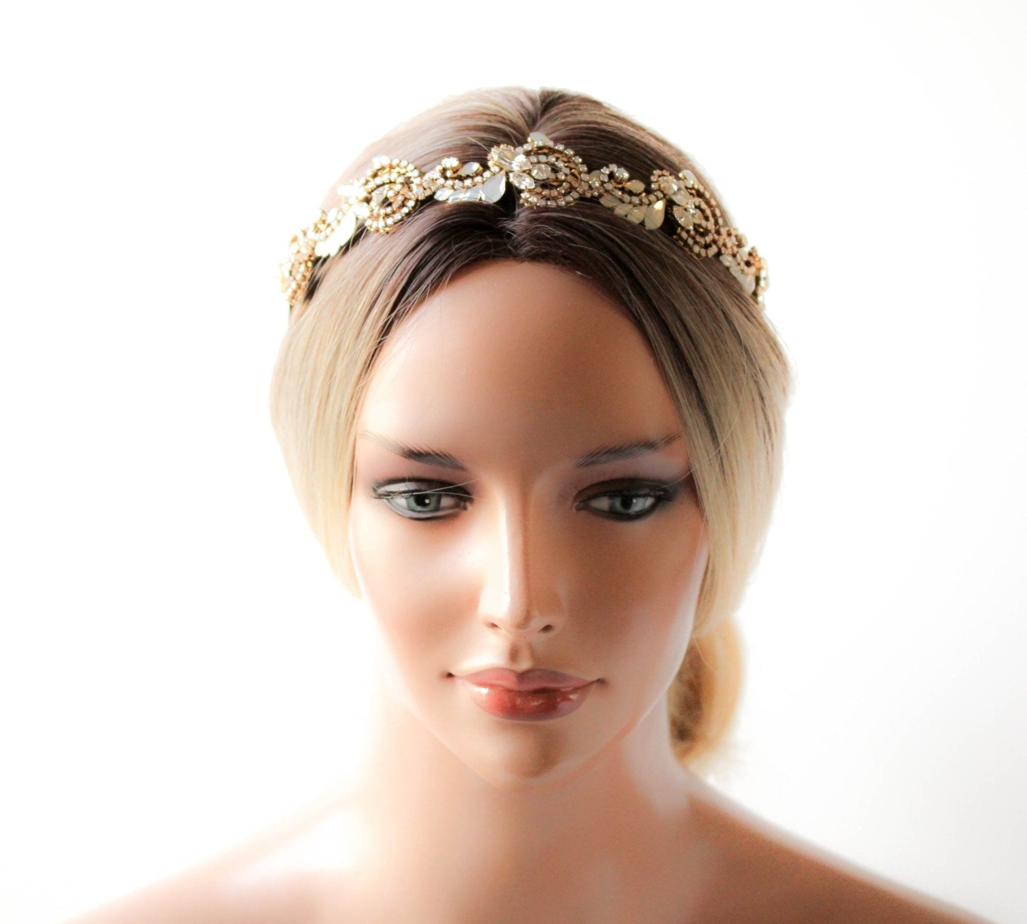 Gold bridal headband hairpiece - DAKOTA - Treasures by Agnes