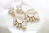 Gold Ivory cream crystal Bridal statement earrings - ELISE - Treasures by Agnes
