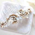 Gold Wedding hair comb with white crystals - DAKOTA - Treasures by Agnes