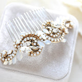 Gold Wedding hair comb with white crystals - DAKOTA - Treasures by Agnes