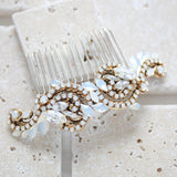 Gold Wedding hair comb with white crystals - DAKOTA - Treasures by Agnes