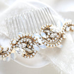 Gold Wedding hair comb with white crystals - DAKOTA - Treasures by Agnes