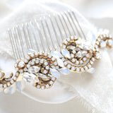 Gold Wedding hair comb with white crystals - DAKOTA - Treasures by Agnes