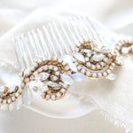 Gold Wedding hair comb with white crystals - DAKOTA - Treasures by Agnes