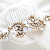 Gold Wedding hair comb with white crystals - DAKOTA - Treasures by Agnes