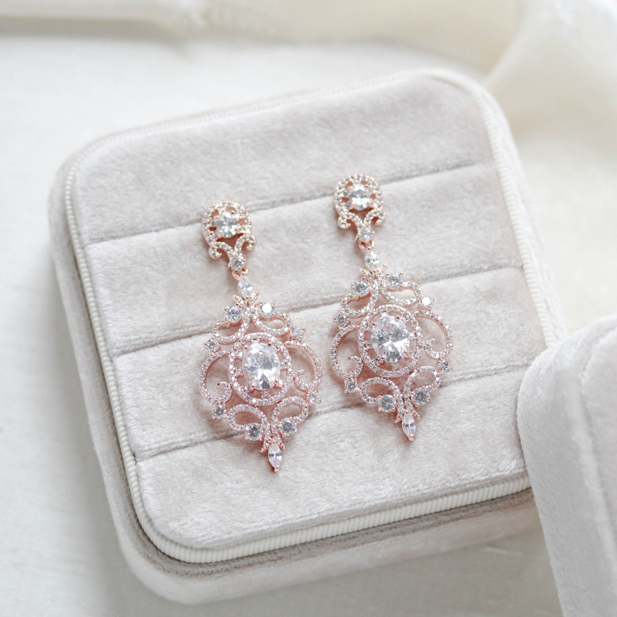 Rose gold chandelier bridal earrings - KENDRA