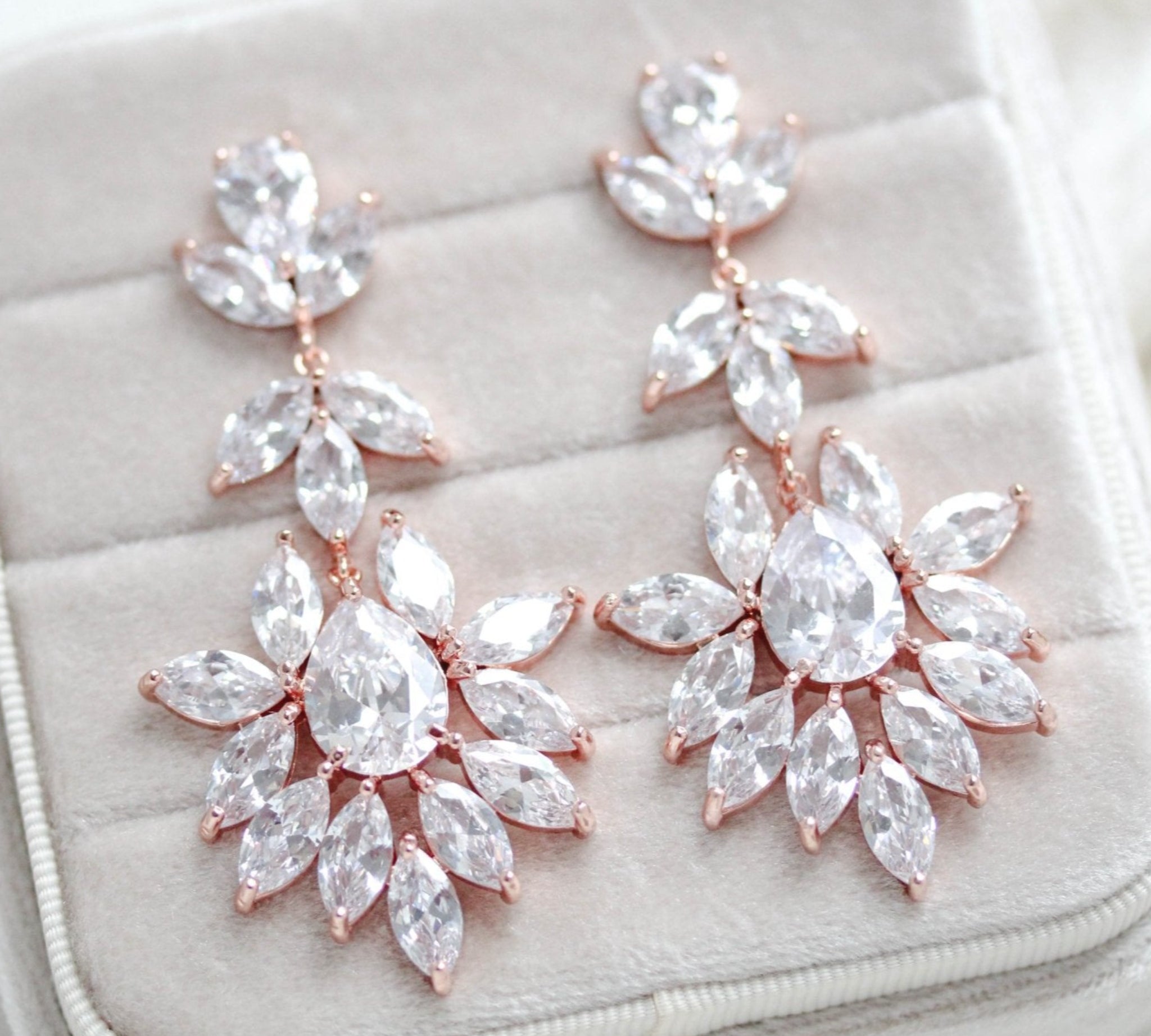 Large cubic zirconia rose gold bridal statement earrings - AVERY - Treasures by Agnes
