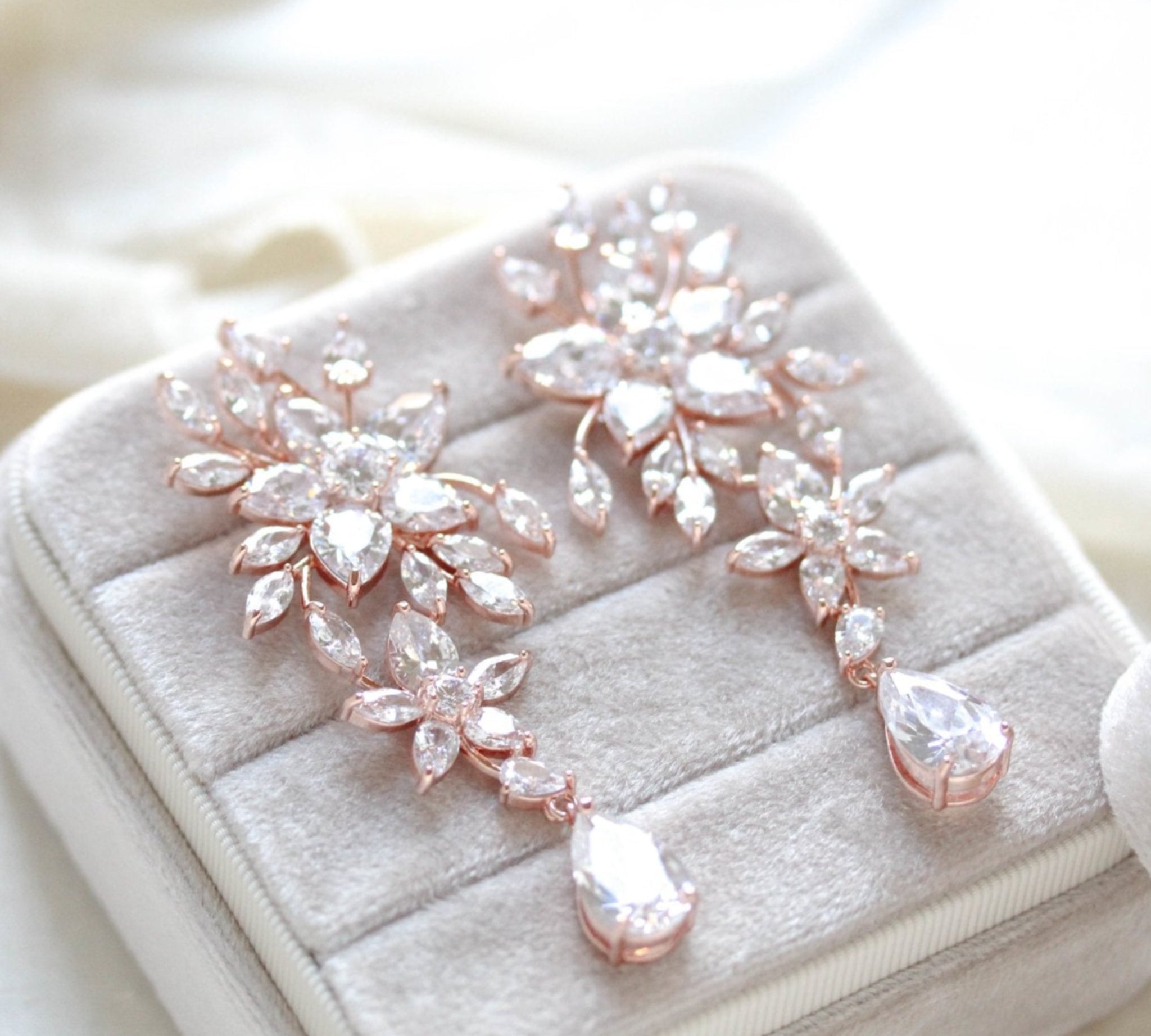 Large Rose gold Bridal earrings - LILY - Treasures by Agnes
