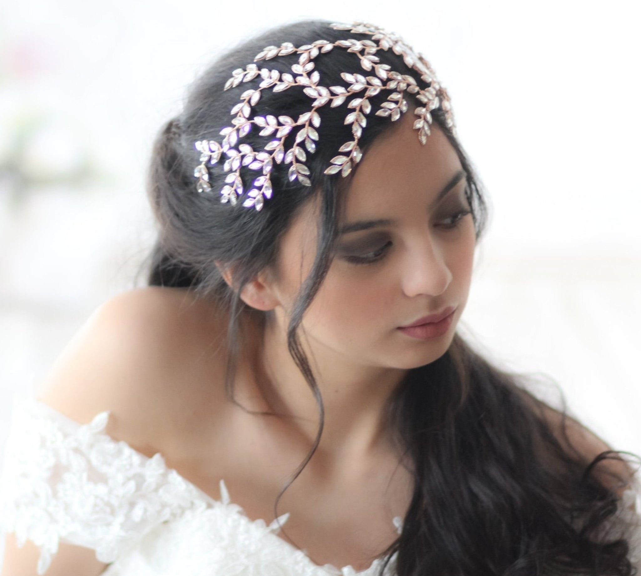 Large Rose gold crystal Wedding headpiece - LOLA - Treasures by Agnes