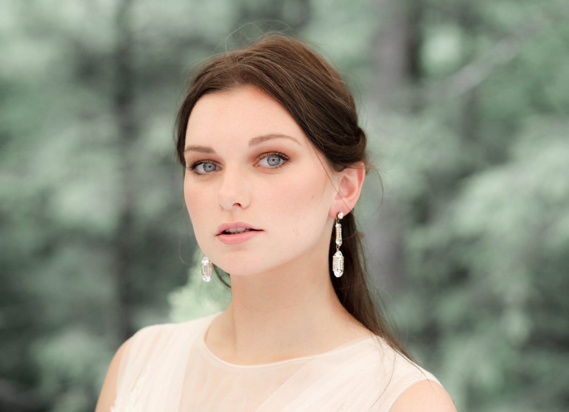 Long Art Deco Swarovski Crystal Bridal earrings - LYDIA