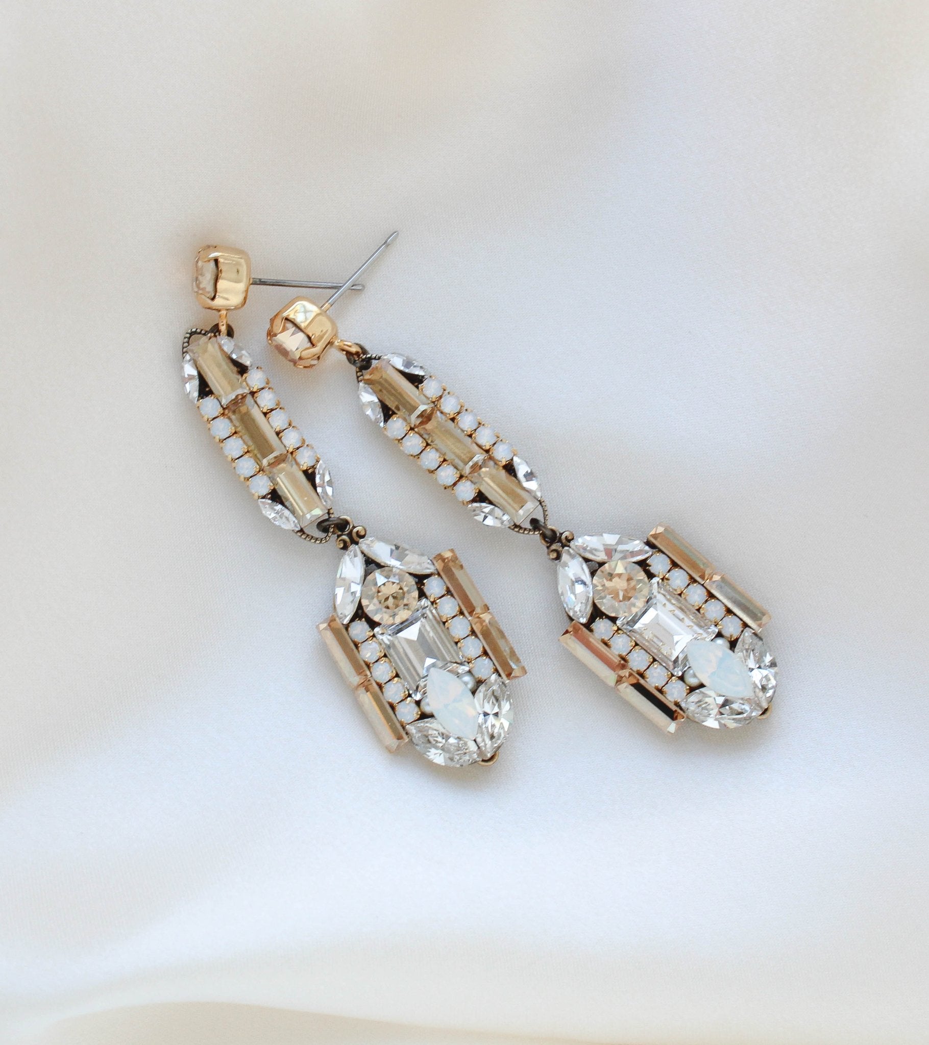 Long Art Deco Crystal Bridal earrings - LYDIA - Treasures by Agnes