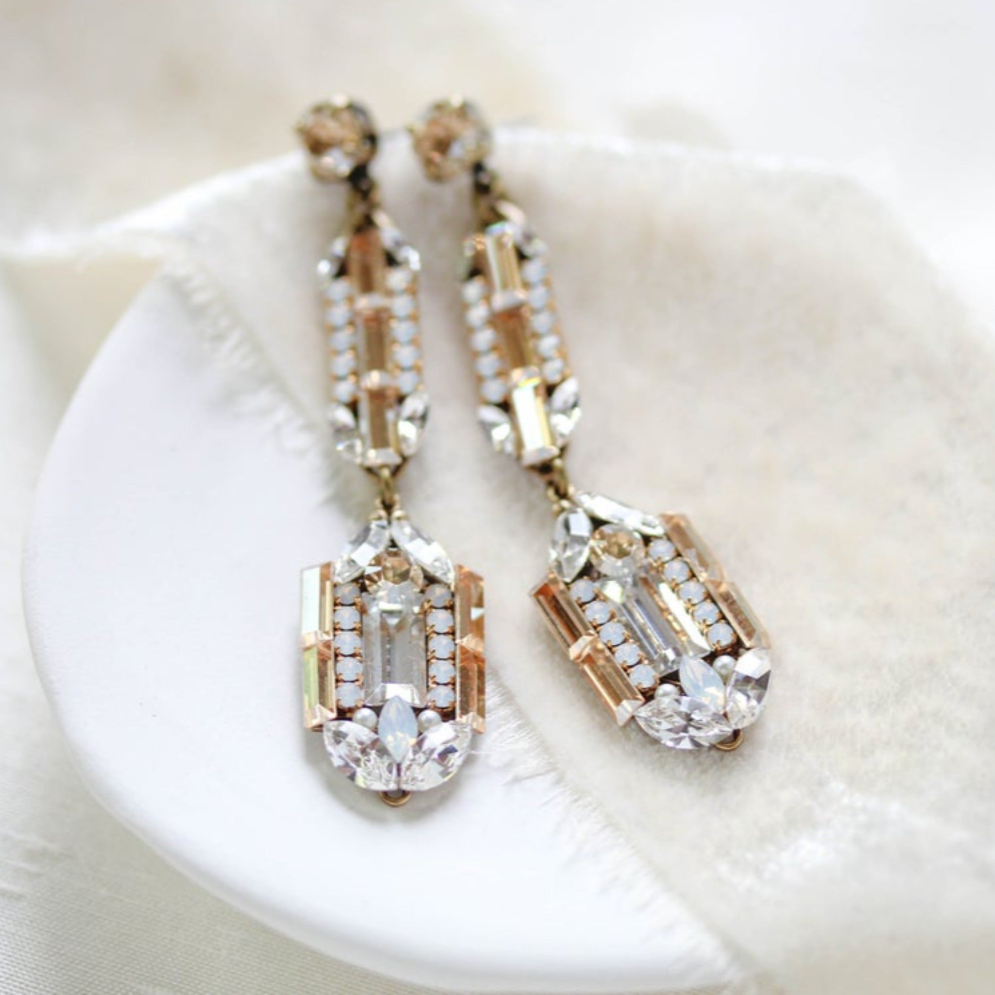 Long Art Deco Swarovski Crystal Bridal earrings - LYDIA