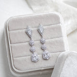 Long Rose gold Bridal earrings with Empress cut gemstones - MONROE