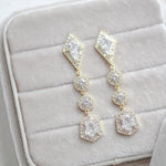 Long Rose gold Bridal earrings with Empress cut gemstones - MONROE