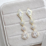 Long Rose gold Bridal earrings with Empress cut gemstones - MONROE