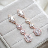 Long Rose gold Bridal earrings with Empress cut gemstones - MONROE